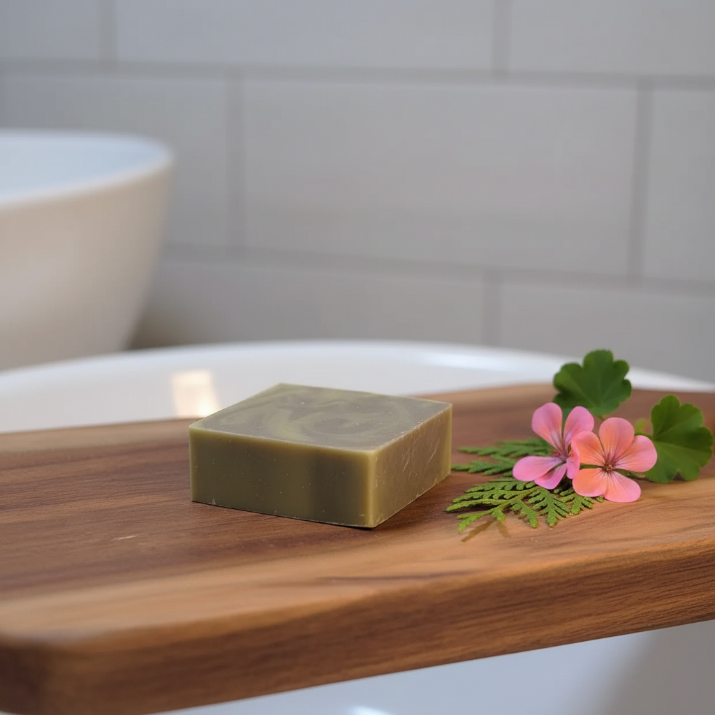 Cedarwood Geranium soap, flat top, take 3